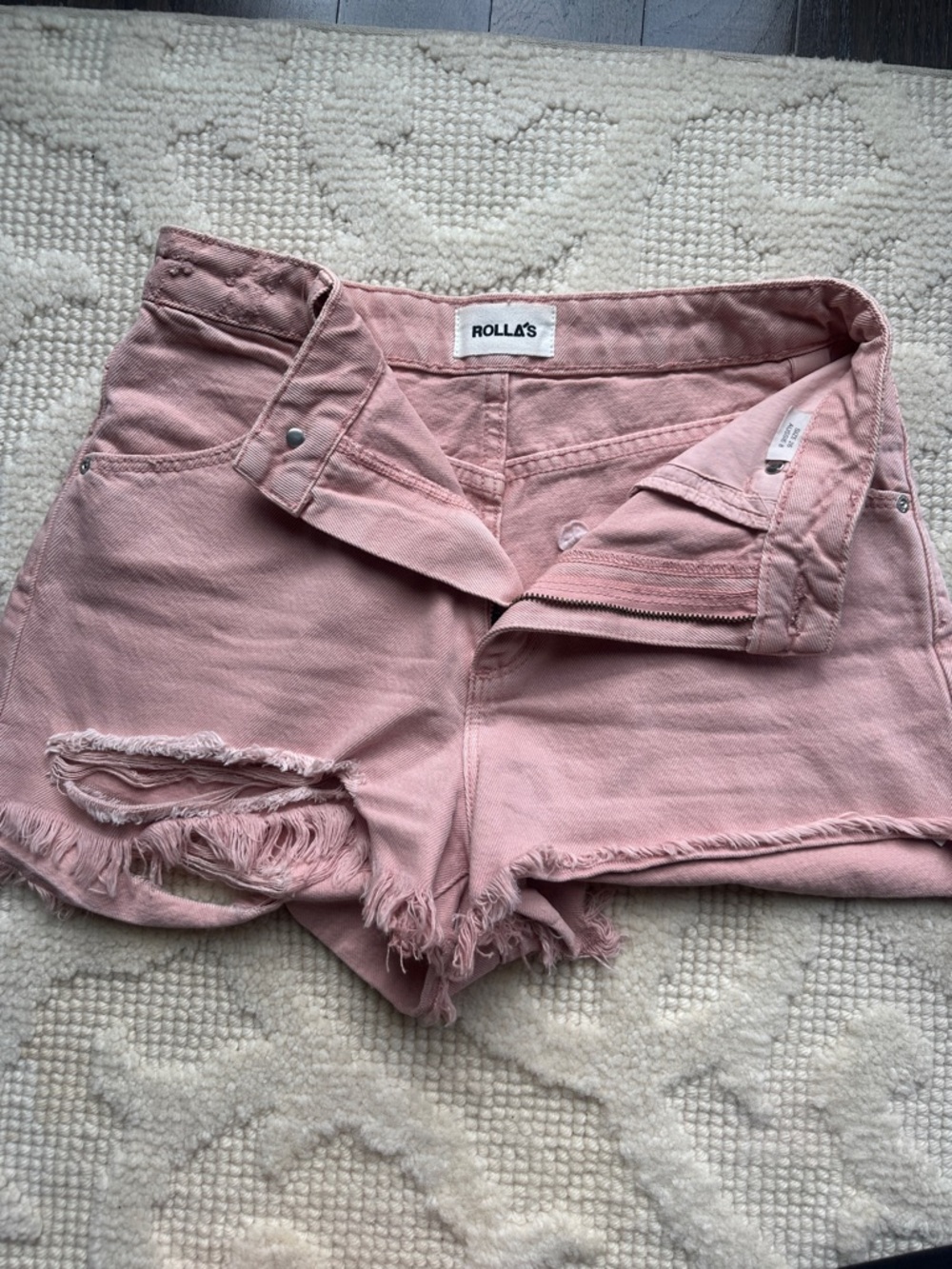 ROLLA'S Pink Frayed High-Rise Denim Shorts
